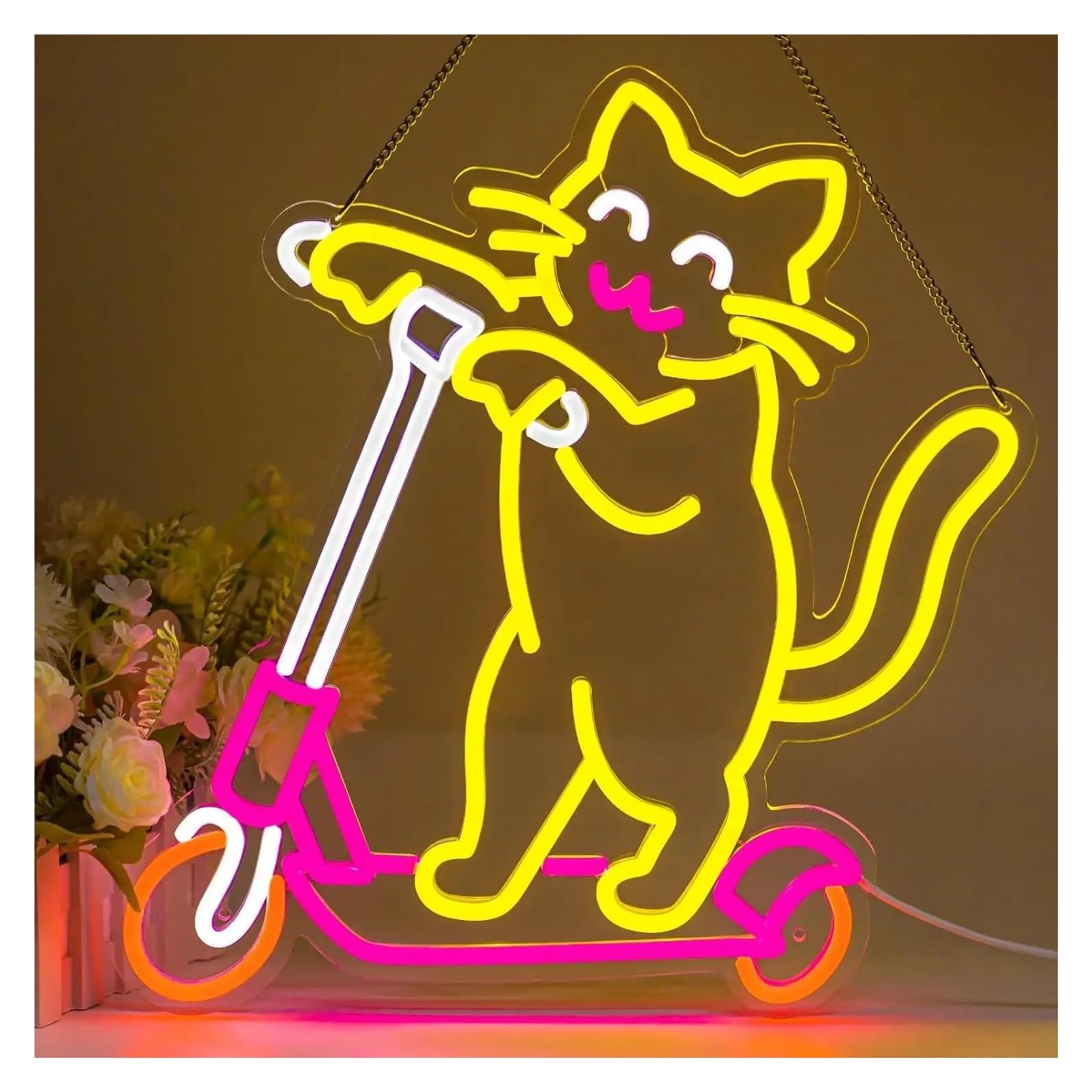 SHOUXI Sign Lamp Cute Cat Skateboard Neon Sign LED Light Dimmable USB for Room Girl Party Bedroom Pub Furniture Birthday Wall Decor 40cmx30cm