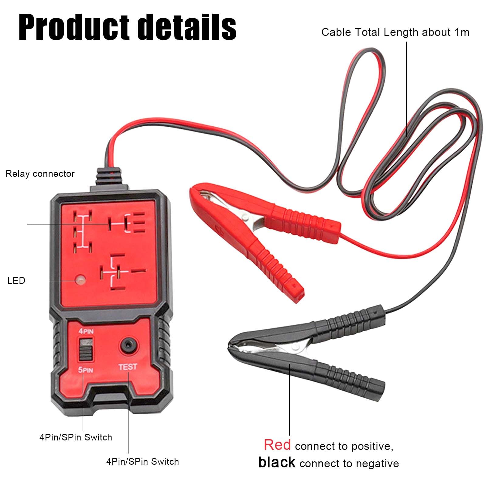 Gomety Tester Per Relè Auto: Dispositivo Di Diagnosi Professionale, Tester Per Batterie Auto 12/24V Con Pinze, Per Moto E Barca, Kit Di Test Portatile, Display LED Rosso/Verde, Materiale ABS (Nero)
