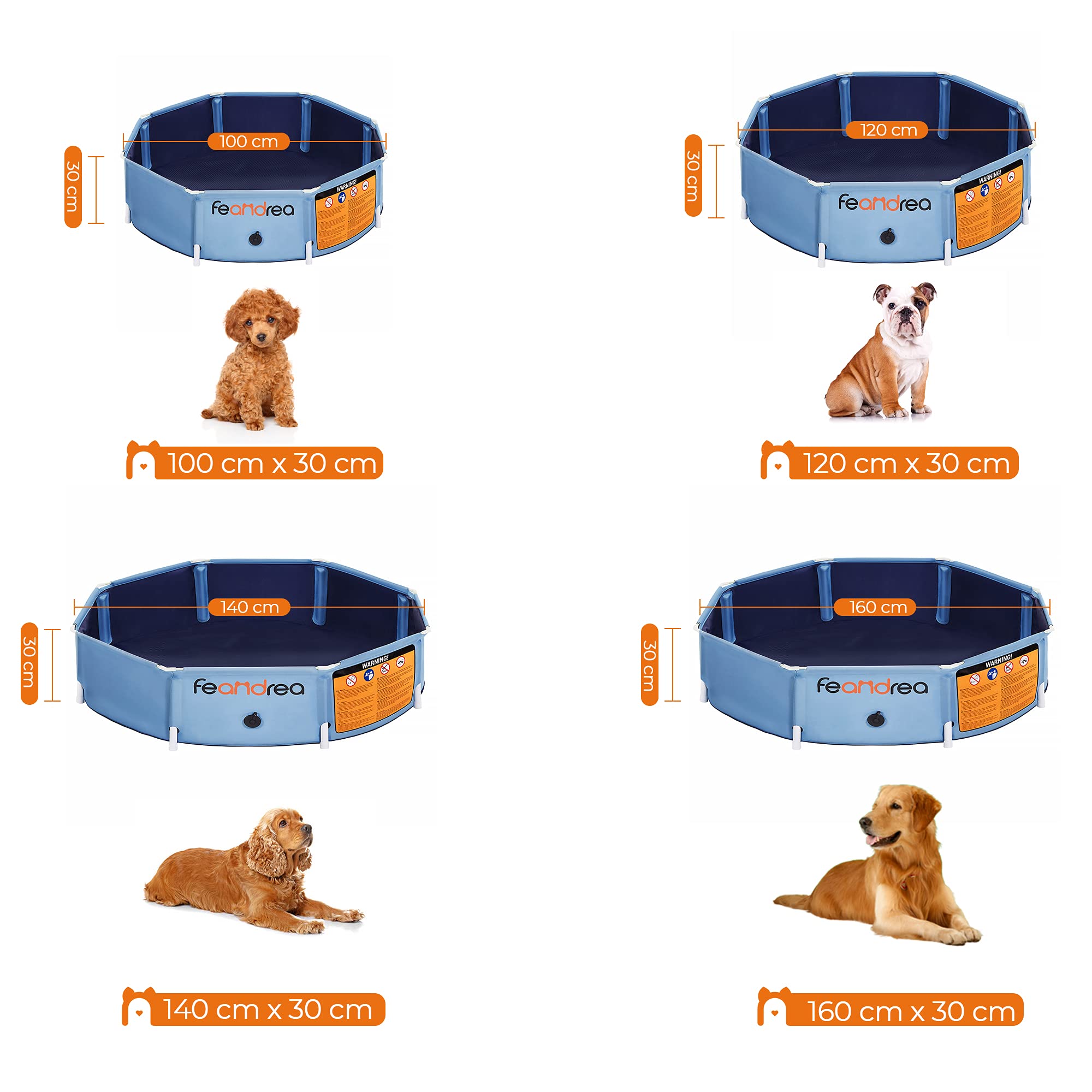 Feandrea Piscine pour Chien, Baignoire Animaux, Bassin Jeux, Bleu PDP003Q01