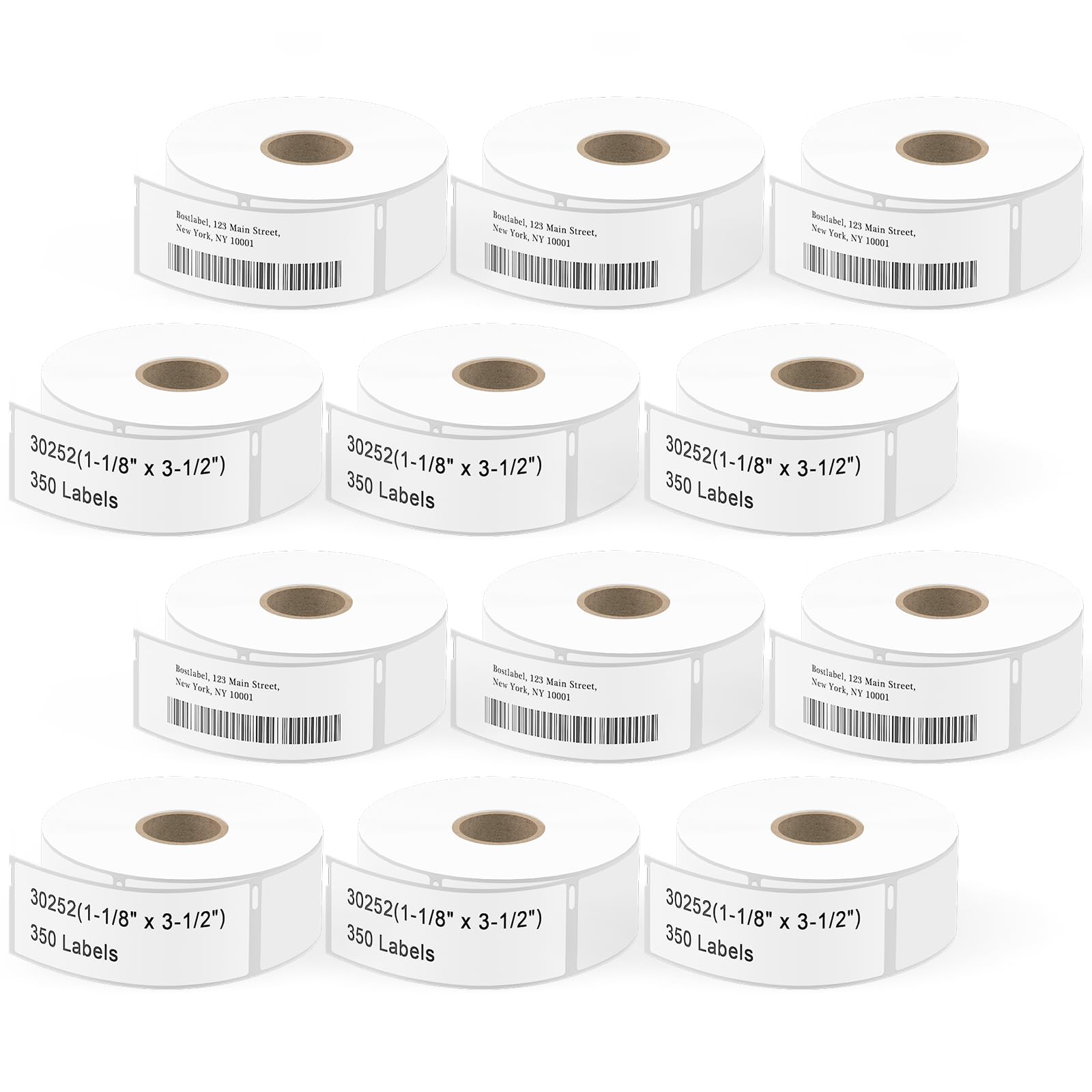 Bostlabel 12 Rolls LW White 1-1/8" x 3-1/2" Address Labels, Replacement DYMO 30252 - Compatible with DYMO LabelWriter 4XL, 450, 450 Duo, 450 Turbo,
