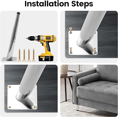 Miniatura 5 de Geesatis Juego de 4 patas de muebles resistentes de 10 pulgadas, capacidad de 1322 libras, patas de metal para muebles, patas redondas de hierro