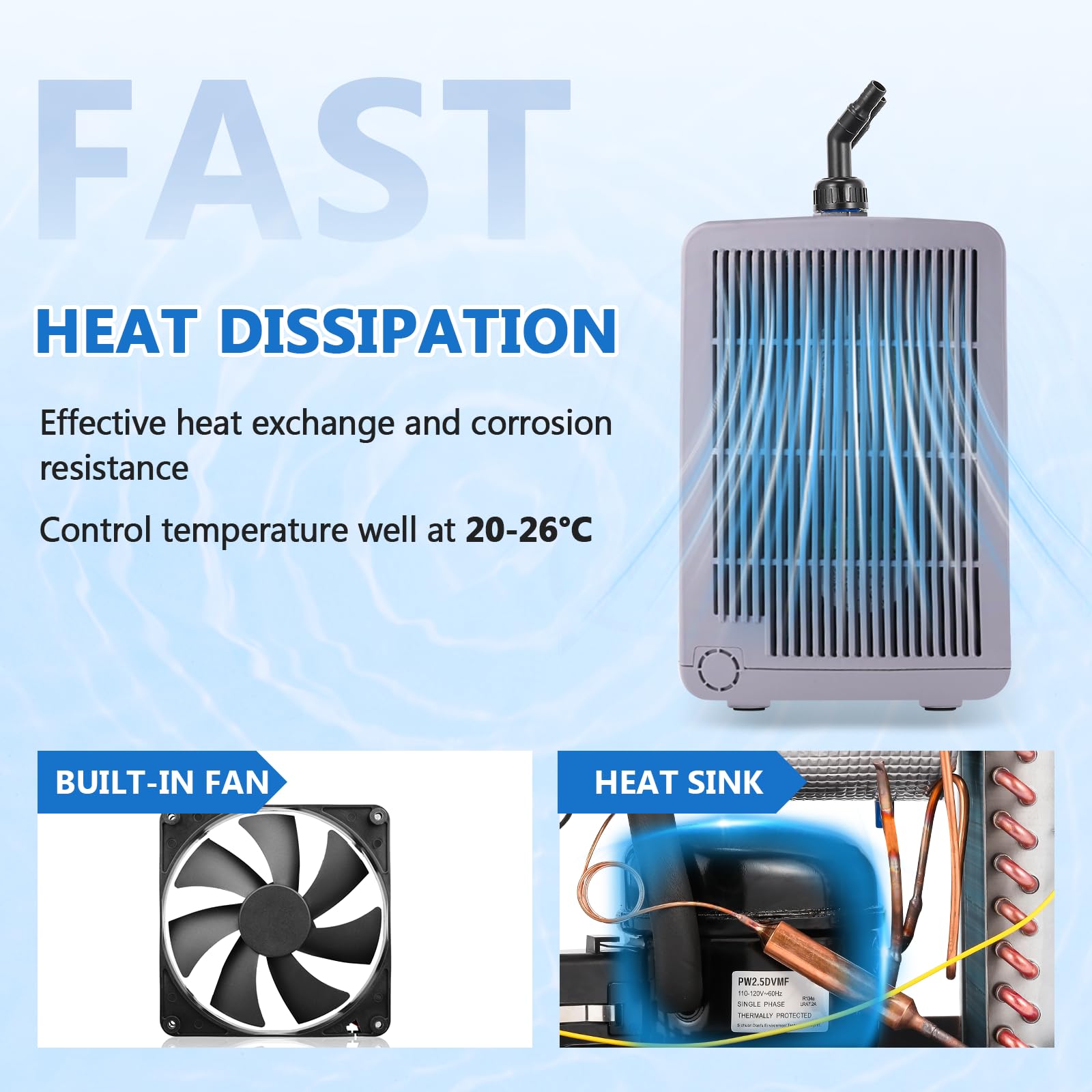 BAOSHISHAN Refrigeratore dell'acquario 42gal/160L 1/10 HP refrigeratore d'acqua serbatoio di pesce refrigeratore speciale design silenzioso compressore di refrigerazione