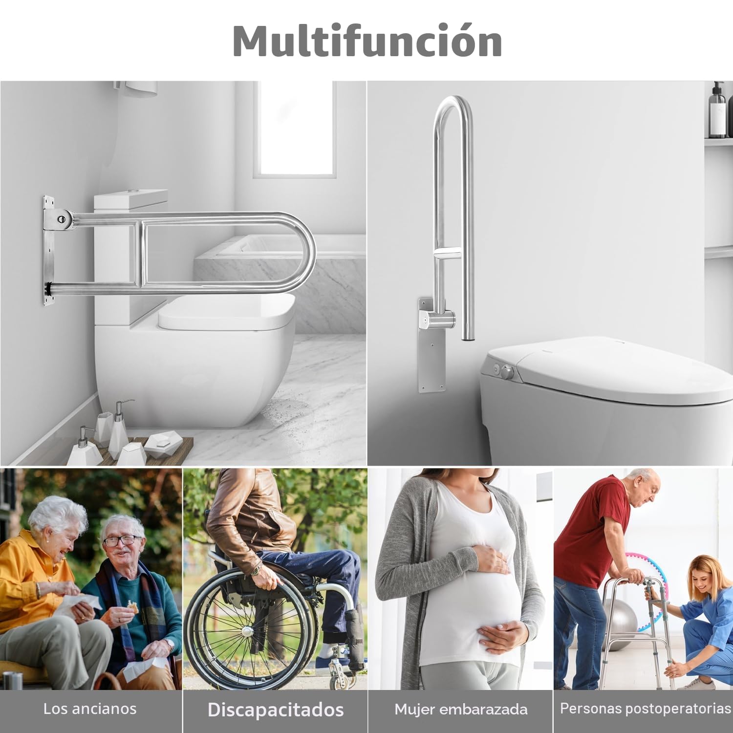 Barra Baño Minusválido, Barra Abatible 60cm, Agarrador Ducha Personas Mayores, Acero Inoxidable, Asidero de Seguridad para Baño, Soporta Hasta 350kg