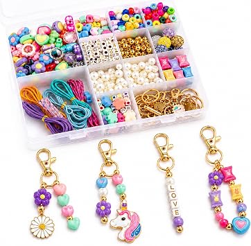 Fcoget 850pcs DIY Keychain Making Kit, Beads Colorful Bag Charm Kit