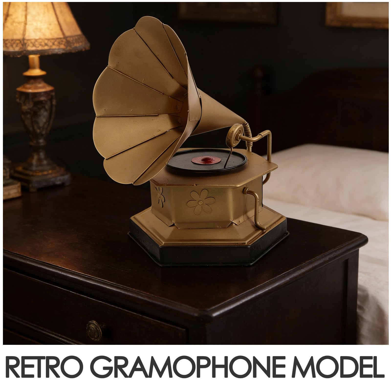 Operitacx Modelo de Utilería de Gramófono Retro Dorado de Aleación