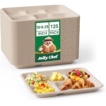 Compostable 5 Compartment 10*8.25*1 Inch 125 Pack Heavy Duty Paper Plates