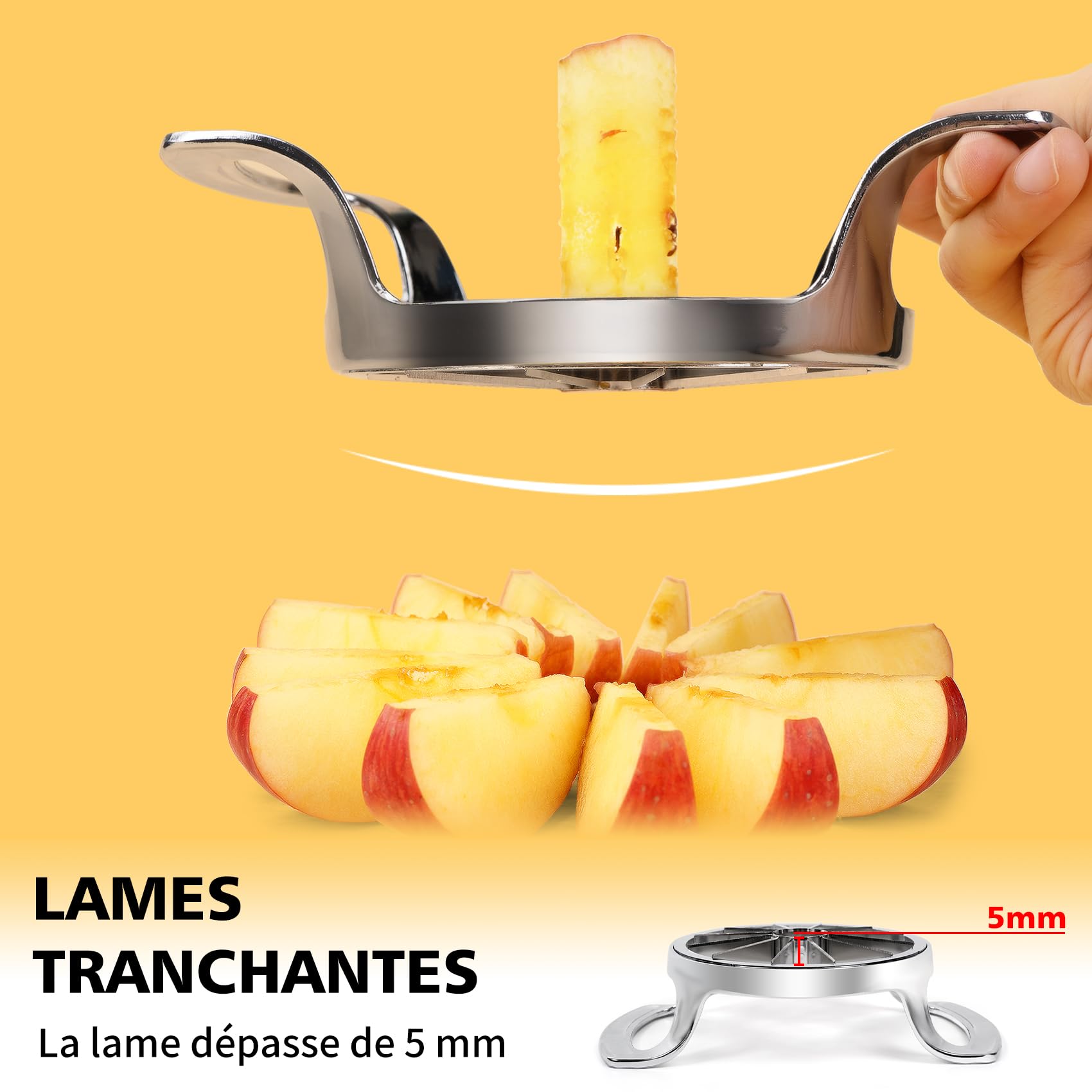 Coupe Pomme en Acier Inoxydable 12 Lames Extra-large, Trancheuse de Pomme Robuste