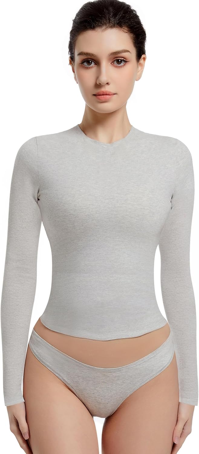 Long Sleeve Shirts for Women Crewneck Basic Tees T Shirts Fitted Crop Tops Y2k Going Out Tops