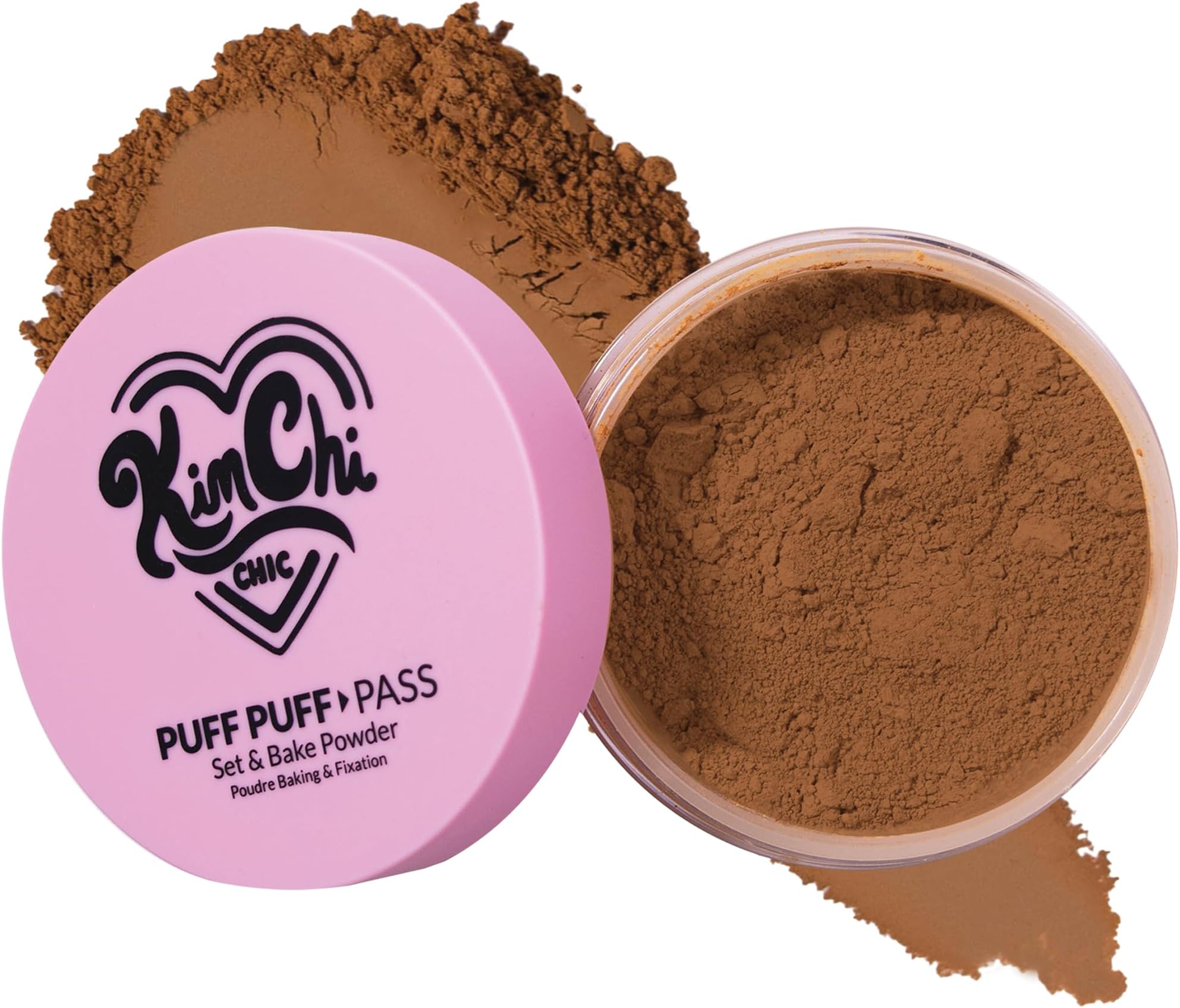 Kimchi Chic Beauty Set and Bake Powder - Loose Face Powder With Extra Fluffy Setting Puff, Soft Brown Makeup for Uneven Skin Tone, 06 Almond