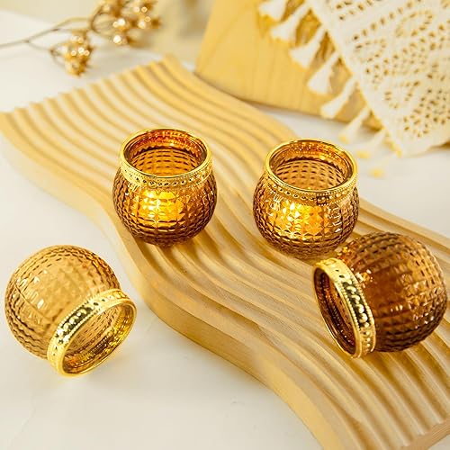 Miniatura 8 de Portavelas votivas ámbar, soporte pequeño de cristal para velas de té, 12 piezas, para mesa de boda, fiesta bohemia vintage, centros de mesa de