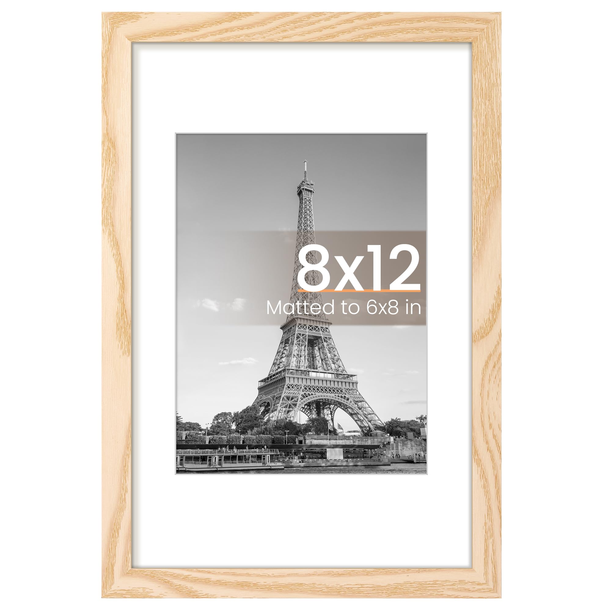 upsimples 8x12 Picture Frame, Wall Decor Photo Frames, Natural Style 1 Pack | 8 x 12 Frame, 6x8 Frame with Mat for Gallery Wall, Wedding, Baby, Dog, Dorm, Christmas