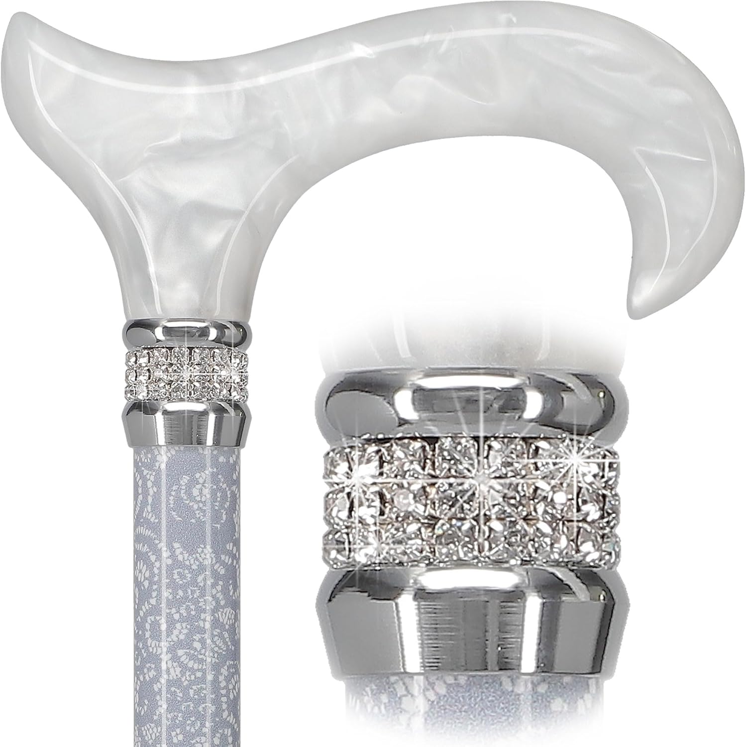 Stylish Walking Cane with Rhinestone Collar, Adjustable Aluminum