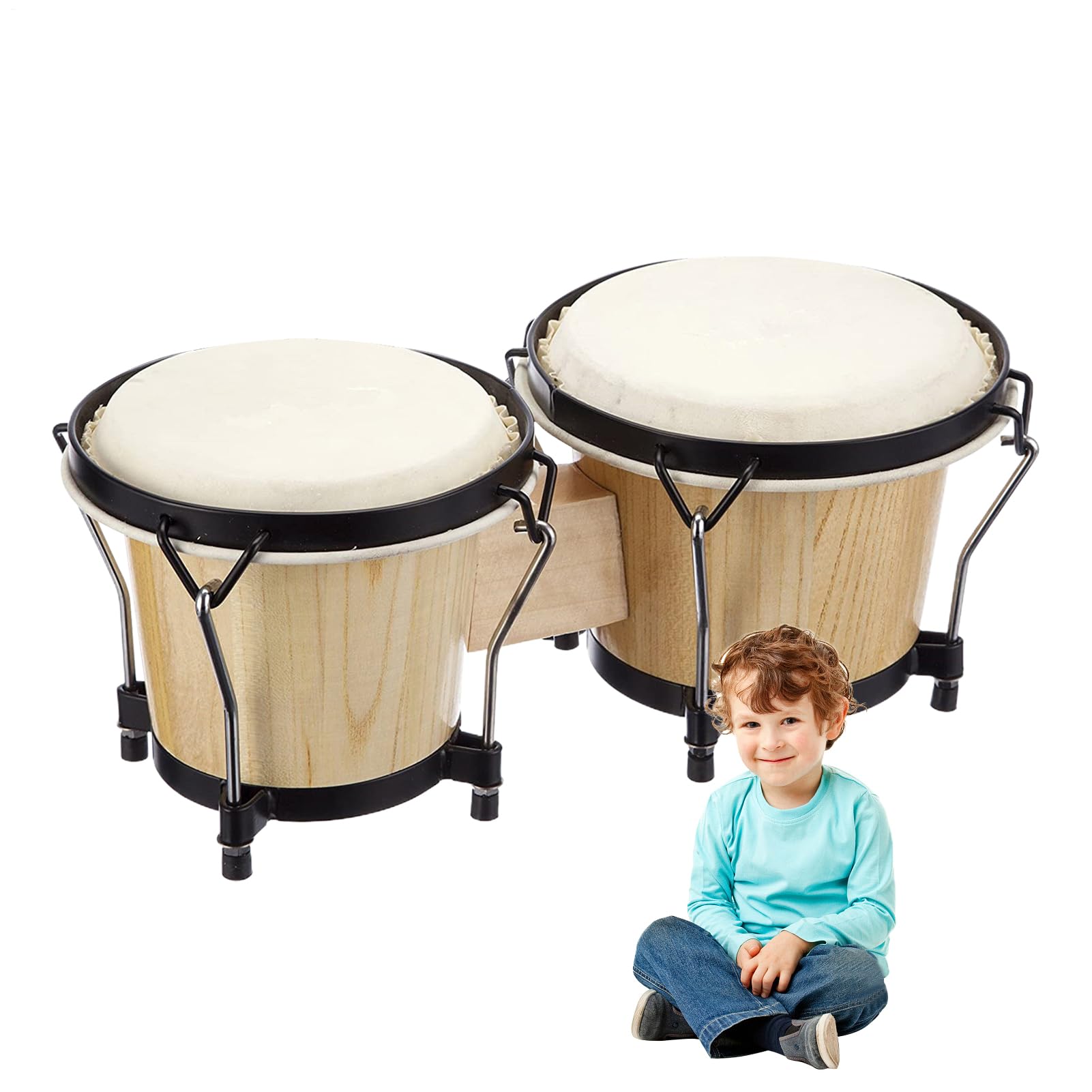 Tambores de Bongó de Madera Instrumento musical de percusión en madera | Set Tambores Mano Para Adultos Pequeño ligero portátil rítmico educativo juego bongó percusión familiar para todas las