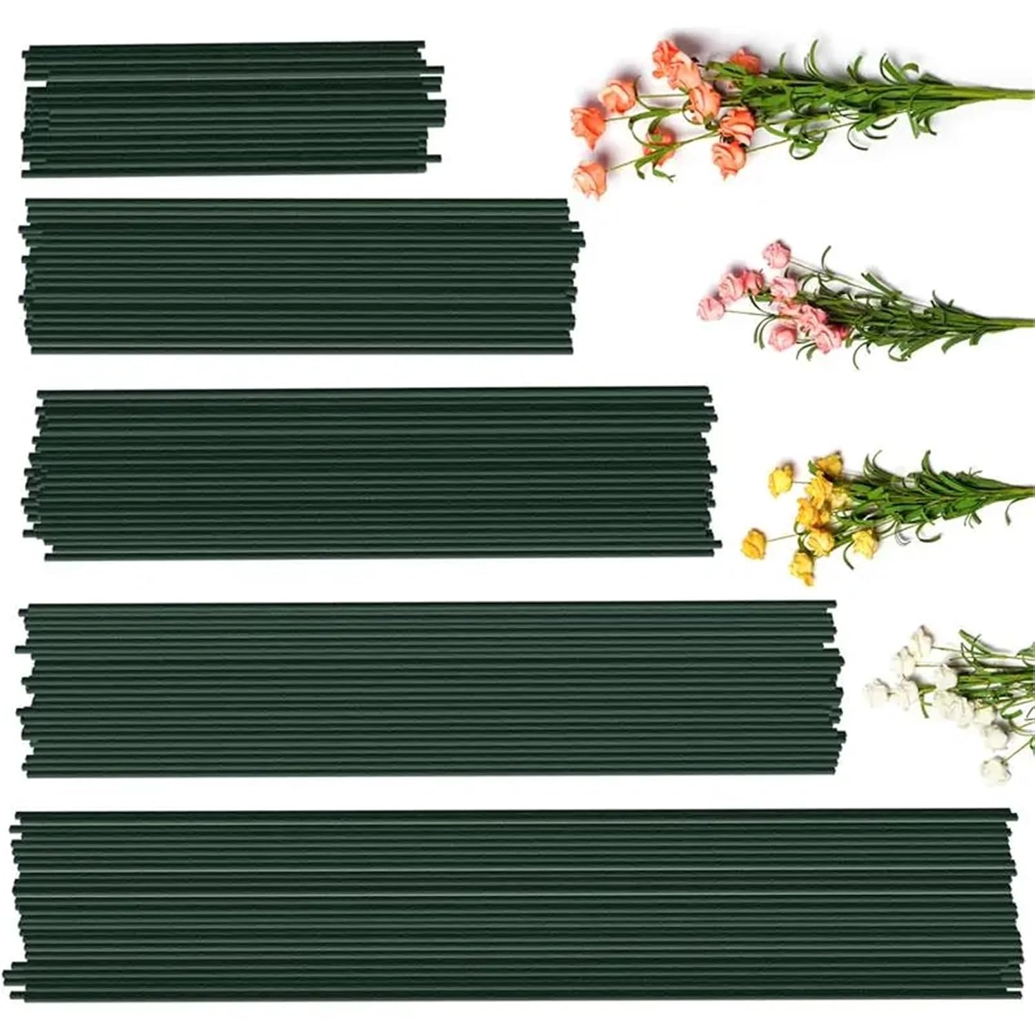200 Pcs 15-40cm Artificial Green Flower Stem Sticks with Wire DIY Floral Material Handmade for Wedding Home Decoration for Bouquets(30cm)