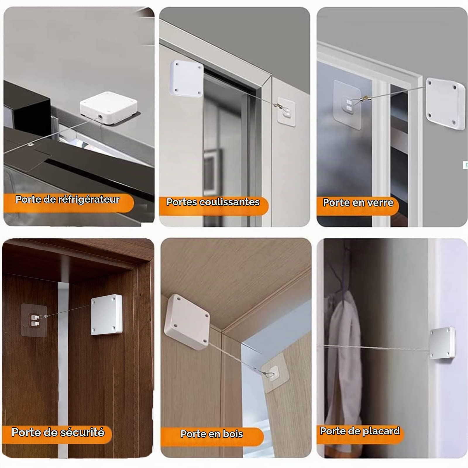 2 Pièces Ferme-Porte à Capteur Automatique, Porte à Capteur Automatique Sans Poinçon Automatic Door Closer, Ferme-Porte Automatique Avec Capteurs Avec Cordon de Serrage(Force Traction: 800g)