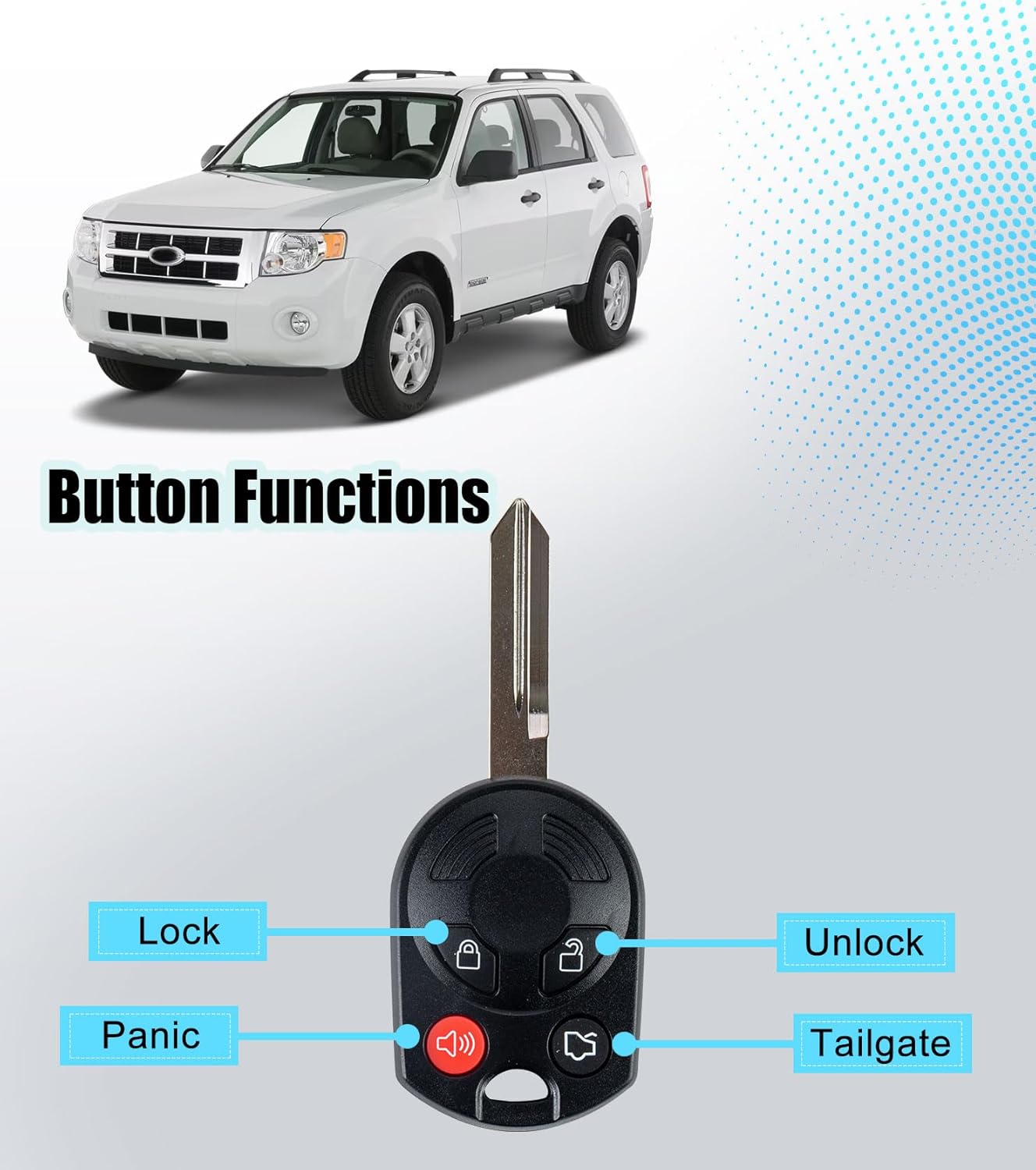 2PCS DIY Programming Uncut Car Key Fob 80 BIT Replacement for 2007-2012 Ford Edge/Escape/Lincoln MKS with FCC: OUCD6000022 (OUCD6000022/4 BTN DIY Programming car Key fob)