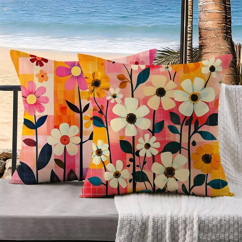 Housse de coussin abstrait taie oreiller 60x60 lot de 2 lin decoration