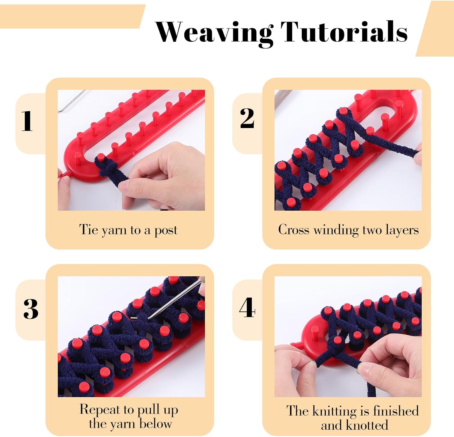 Rectangle Knitting Looms Knitting Loom Set, Long Knittings Looms 26 cm Red Scarf Loom with Crochet Hook and Needle Weaving Tool Set for Scarf Sweater Shawl (Red)