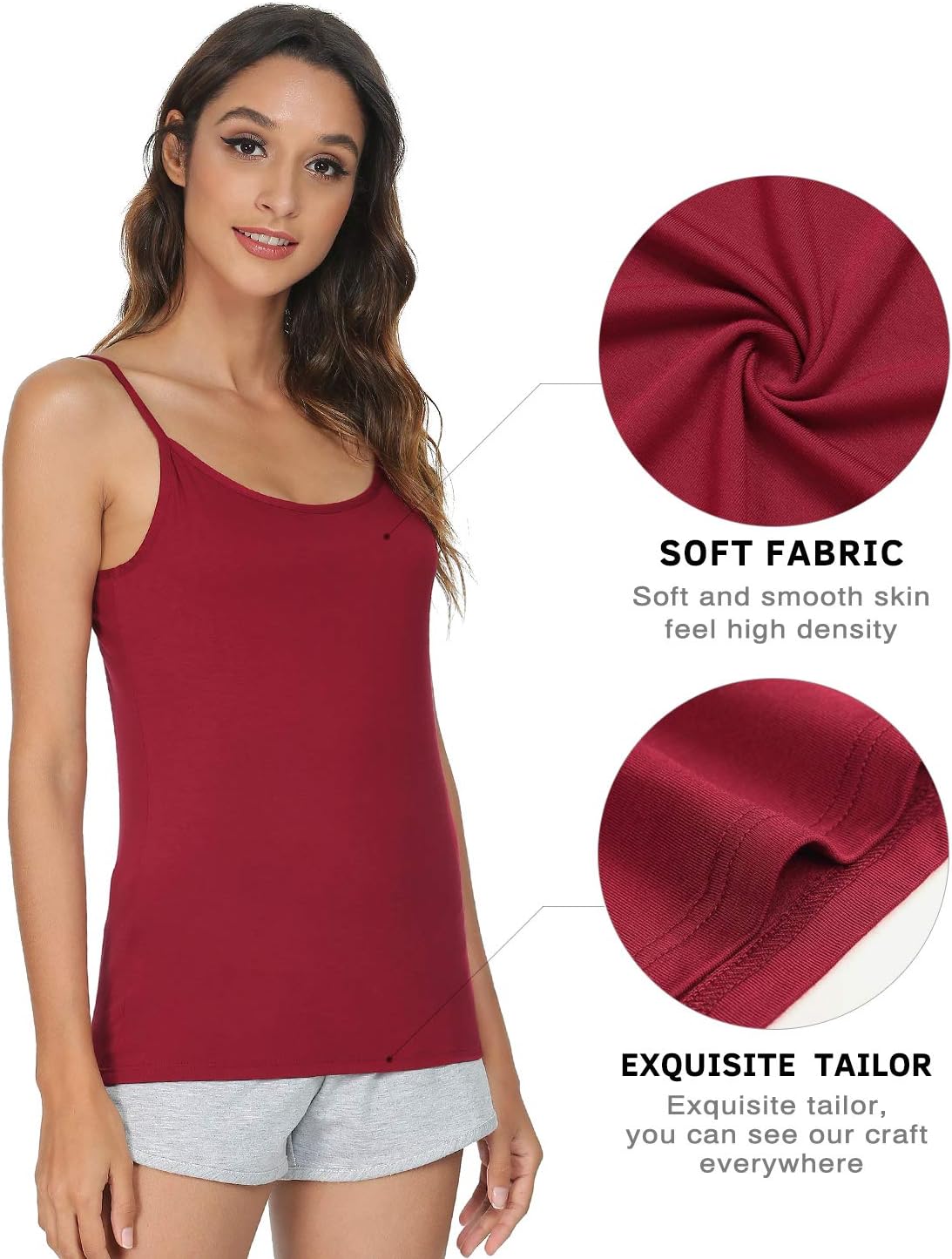 Vislivin Women's Basic Solid Camisole Adjustable Spaghetti Strap Tank Top - Image 2