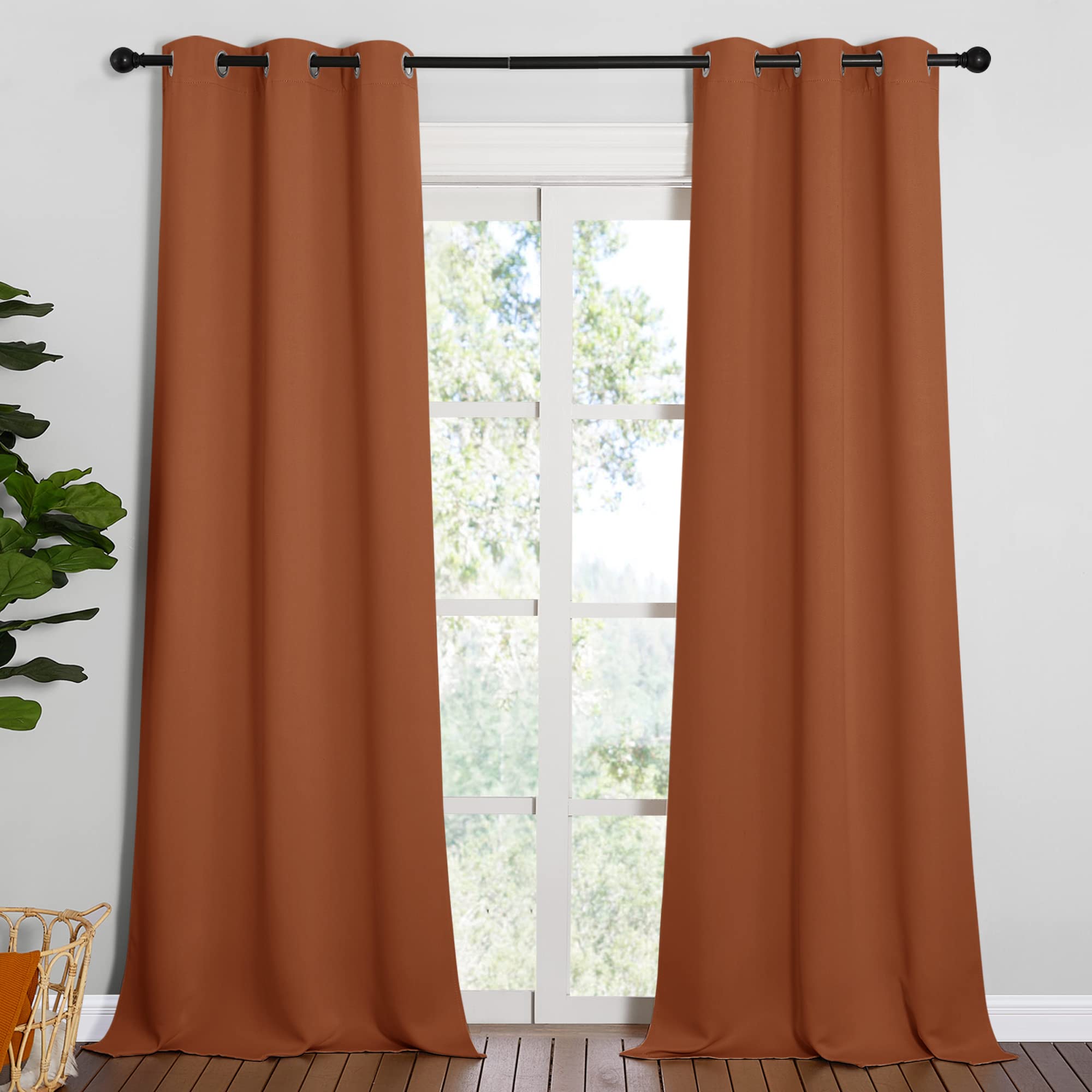 NICETOWN Room Darkening Drapes for Nursery - Light Blocking Curtain Panels for Bedroom Girl Room, Soft Fabric Window Treatment (Burnt Orange, 42