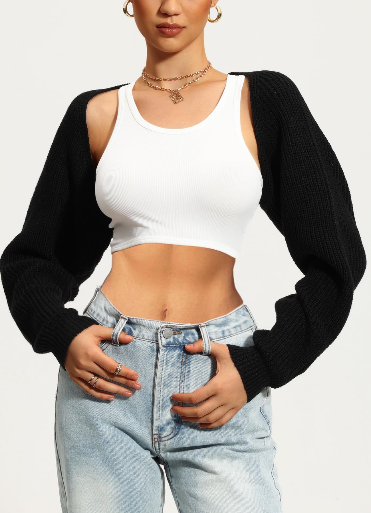 Navneet Bolerko damskie bolerko, krótki sweter oversize, sweter z dzianiny Y2K Crop Top Shrug zima kardigan sweter