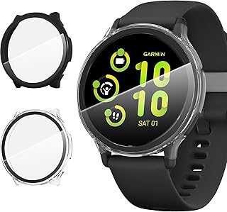 Suoman for Garmin Vivoactive 5保護ケース(2個)高精細,ハードPC製ガーミンVivoactive 5保護カバー-黒+透明色