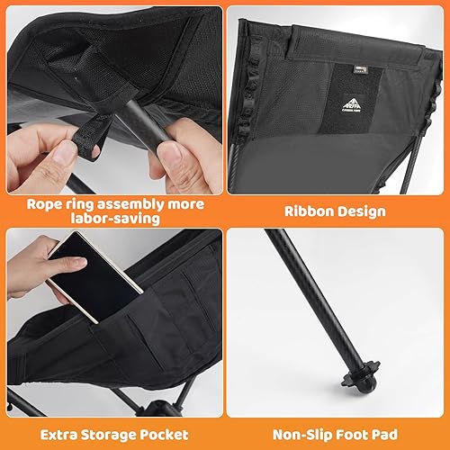 Miniatura 6 de AREFFA Silla de camping ligera para adultos, silla plegable ultraligera, diseño compacto y portátil con bolsa de transporte para senderismo, playa,