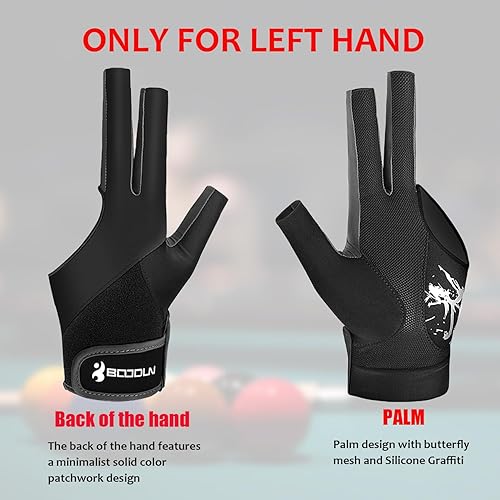 Miniatura 8 de YFY Billiard Pool Gloves for Left Hand 3 Finger, Splicing Process, Snooker Cue Sport Glove Popular Sizes for Men & Women Negro -,Azul,Rosa