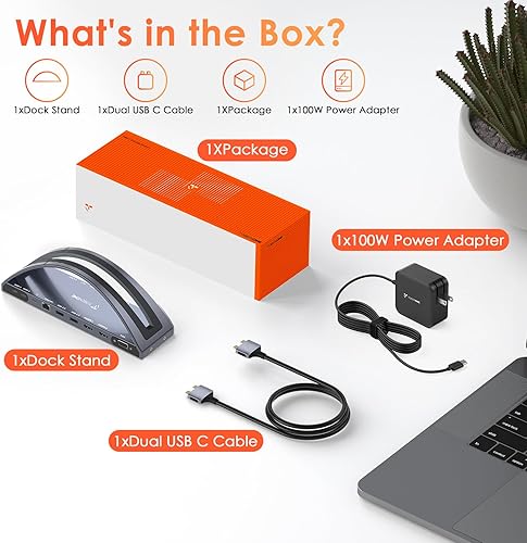 Miniatura 9 de Estación de acoplamiento TobenONE para MacBook con monitor dual 4K con adaptador de corriente de 100W, estación de acoplamiento 13 en 2 USB C para