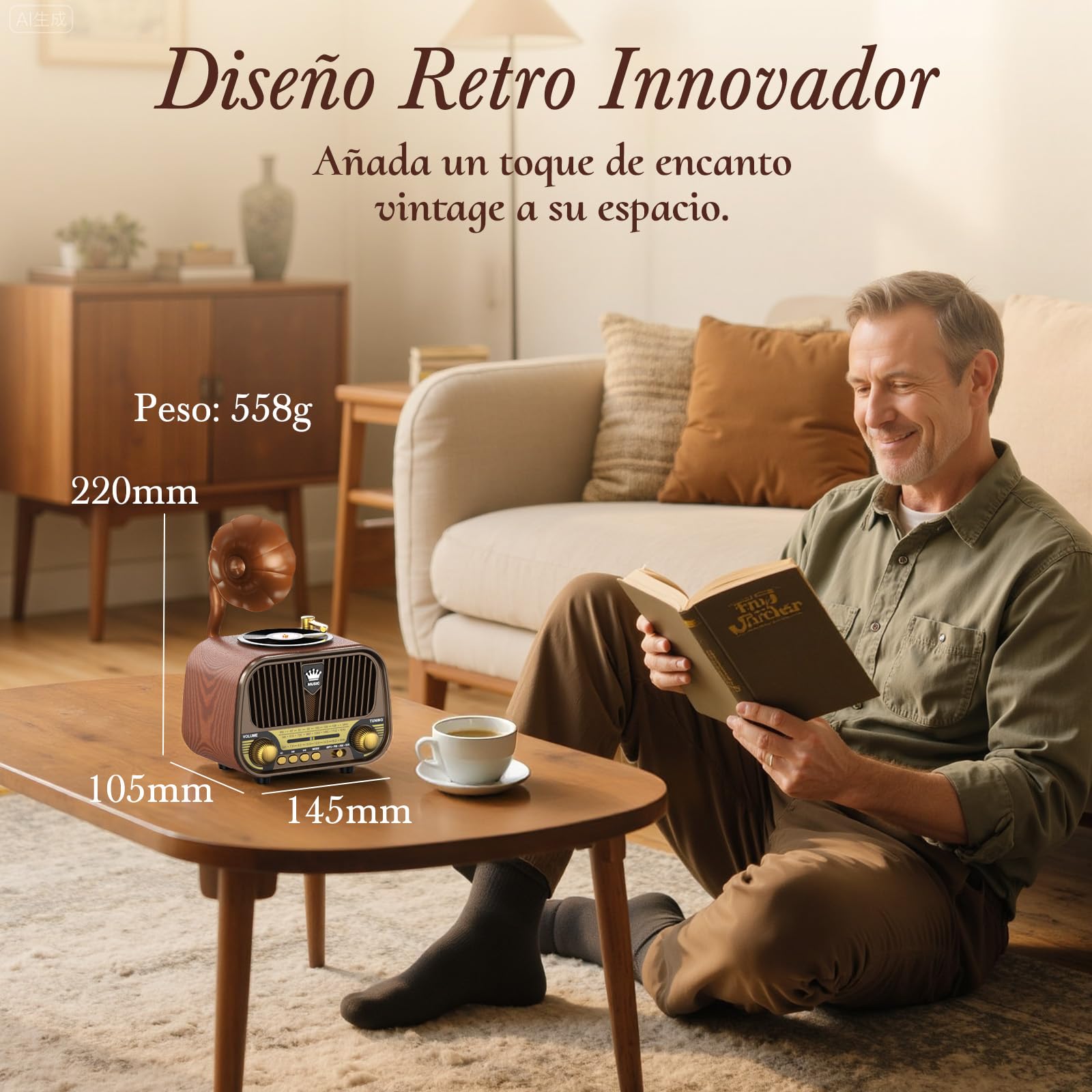PRUNUS J-190 FM/Am/SW Radio Vintage Retro, Radio Portatil Pequeña Recargable de 1800mAh, Transistor Radios Excelente Recepción, Altavoz de 5W | Bluetooth 6.0 | USB/TF/AUX | Regalos Navidad