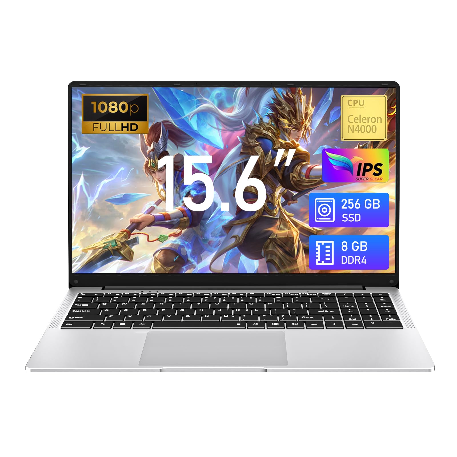 15,6 pulgadas Ordenador Portátil Juegos 8GB RAM 256GB SSD N4000 Gamers portátil Netbooks Pantalla Full HD 1920 x 1080 Win 11 Laptop WiFi5 Bluetooth Mini HDMI Apertura 180 Grados Estudiantes y Empresas