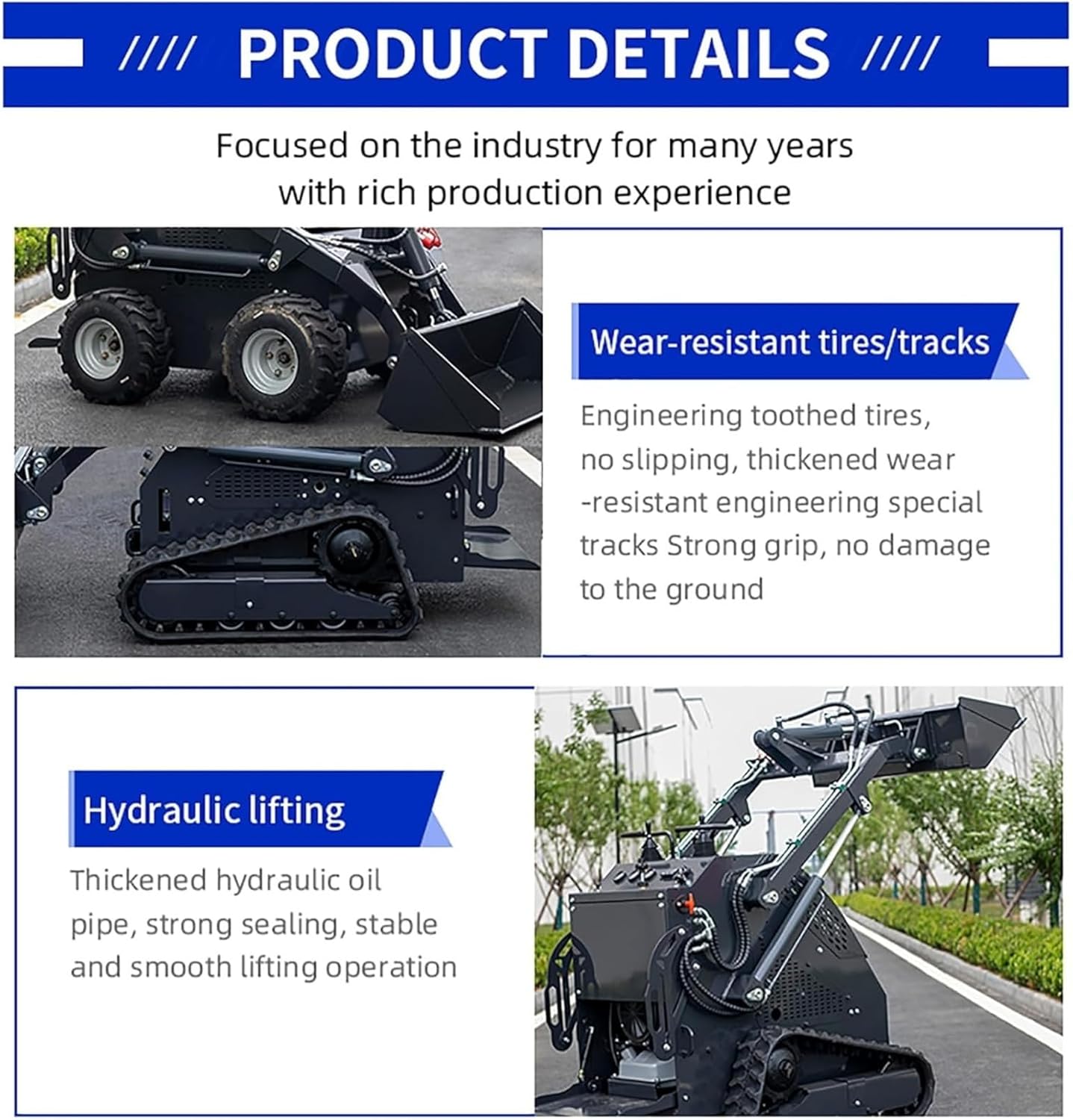 Mini Skid Steer Loader with 4 in 1 Bucket and Auxiliary Hydraulic Output, Compact Track Loader for Excavation Loading and Handling