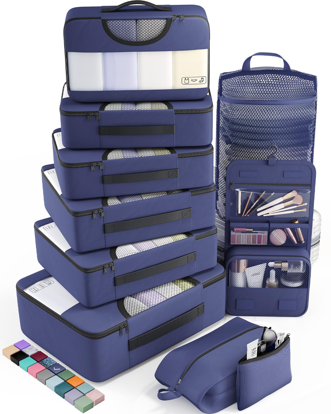 veken 10 set packing cubes for travel essential, suitcase organizer bags in 4 sizes, carry-on luggage accessories with large laundry & hanging toiletry bag, must-have for airplane, road trip & camping