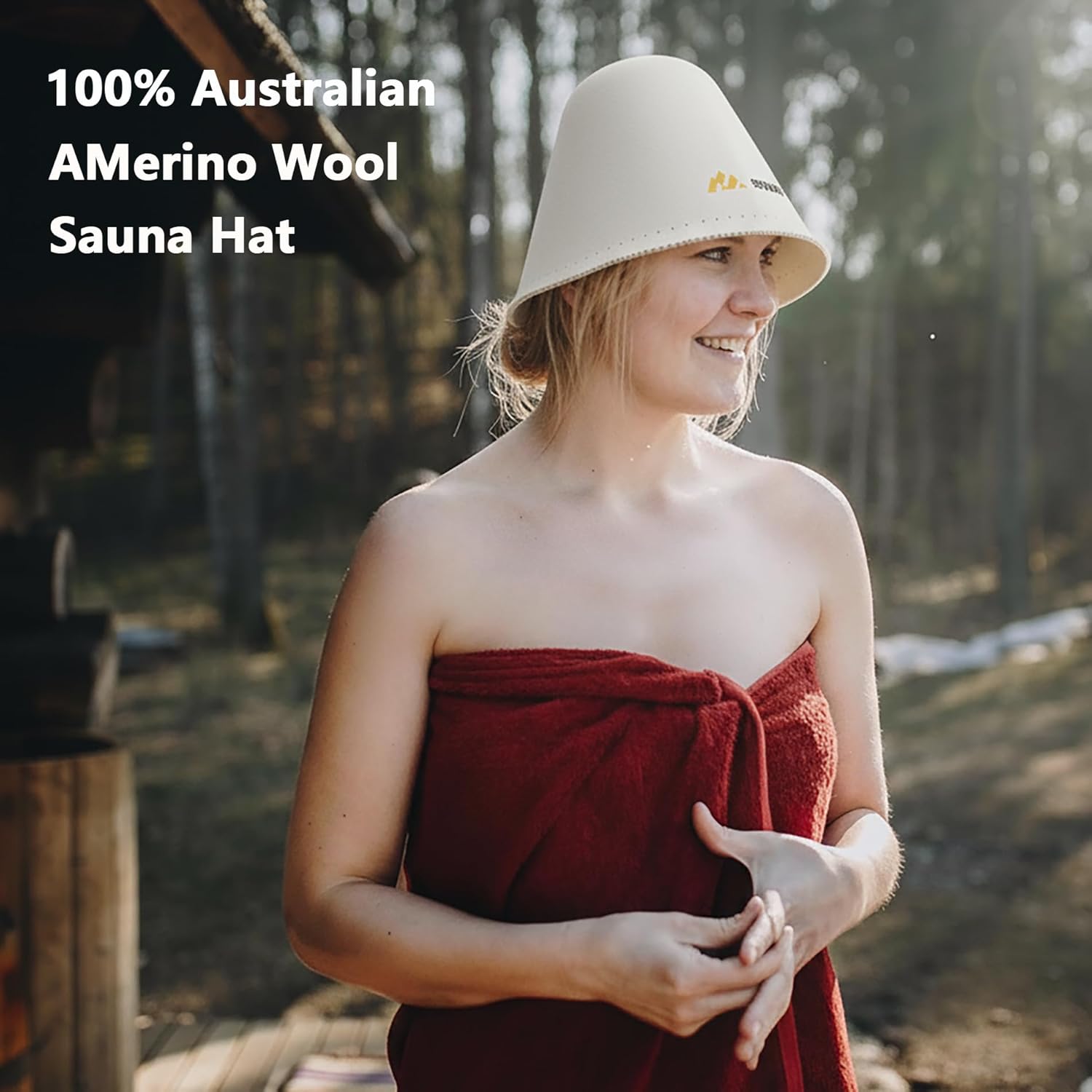 Merino Wool Sauna Hat for Women & Men, Seamless Soft Felt Sauna Cap, 100% Fine Merino Wool, Lightweight Breathable Nordic Design, Protects Head & Hair from Heat, Gift Bag Included White - Image 6