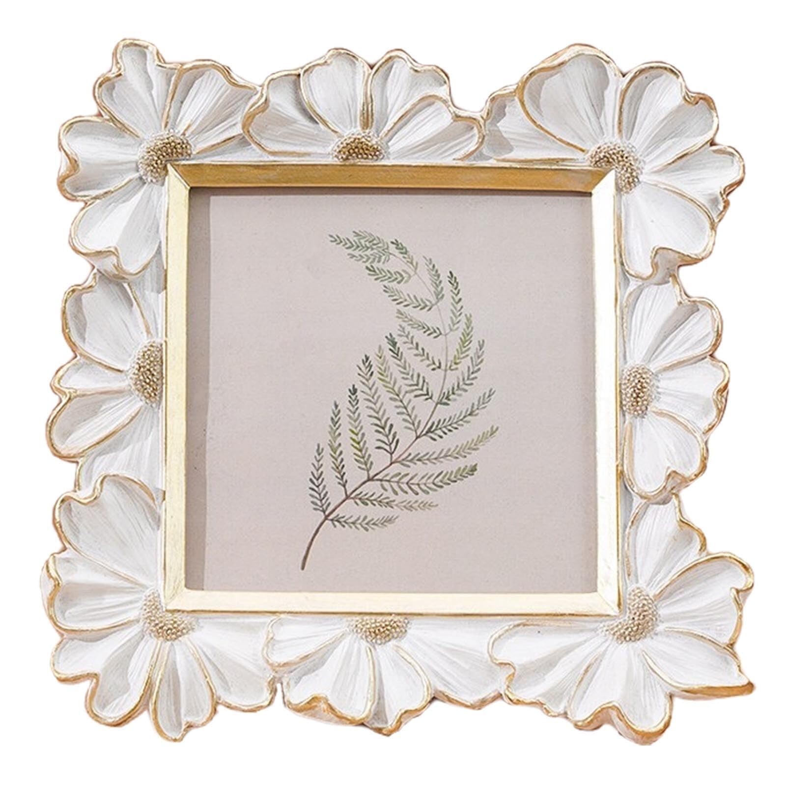 Uway White Nostalgic Creative Decorative Photo Frame With Floral Border Vintage-Style Handcrafted Carving For Home Decor(6X8)