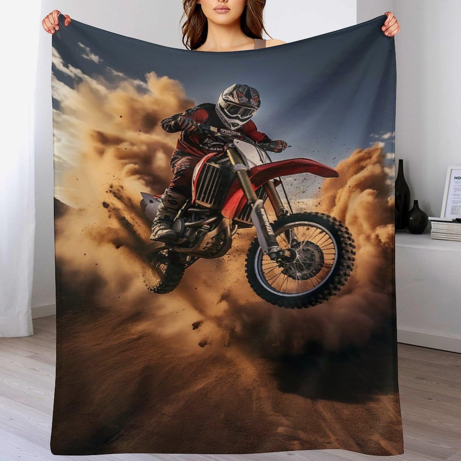 Couverture motocross polaire flannel douce pour éliminer les frissons sur votre canapé