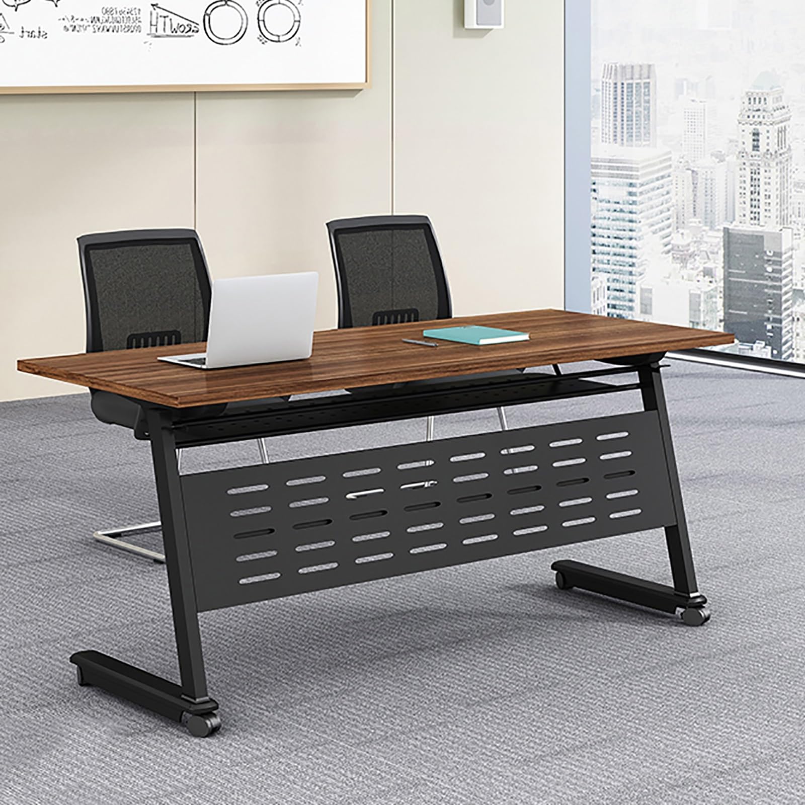 Htdre C Foldable Flip Top Mobile Training Table With Lockable Wheels - Rectangular Rolling Multipurpose Meeting Desk For Onference Rooms Office And Events - Space-Saving Design