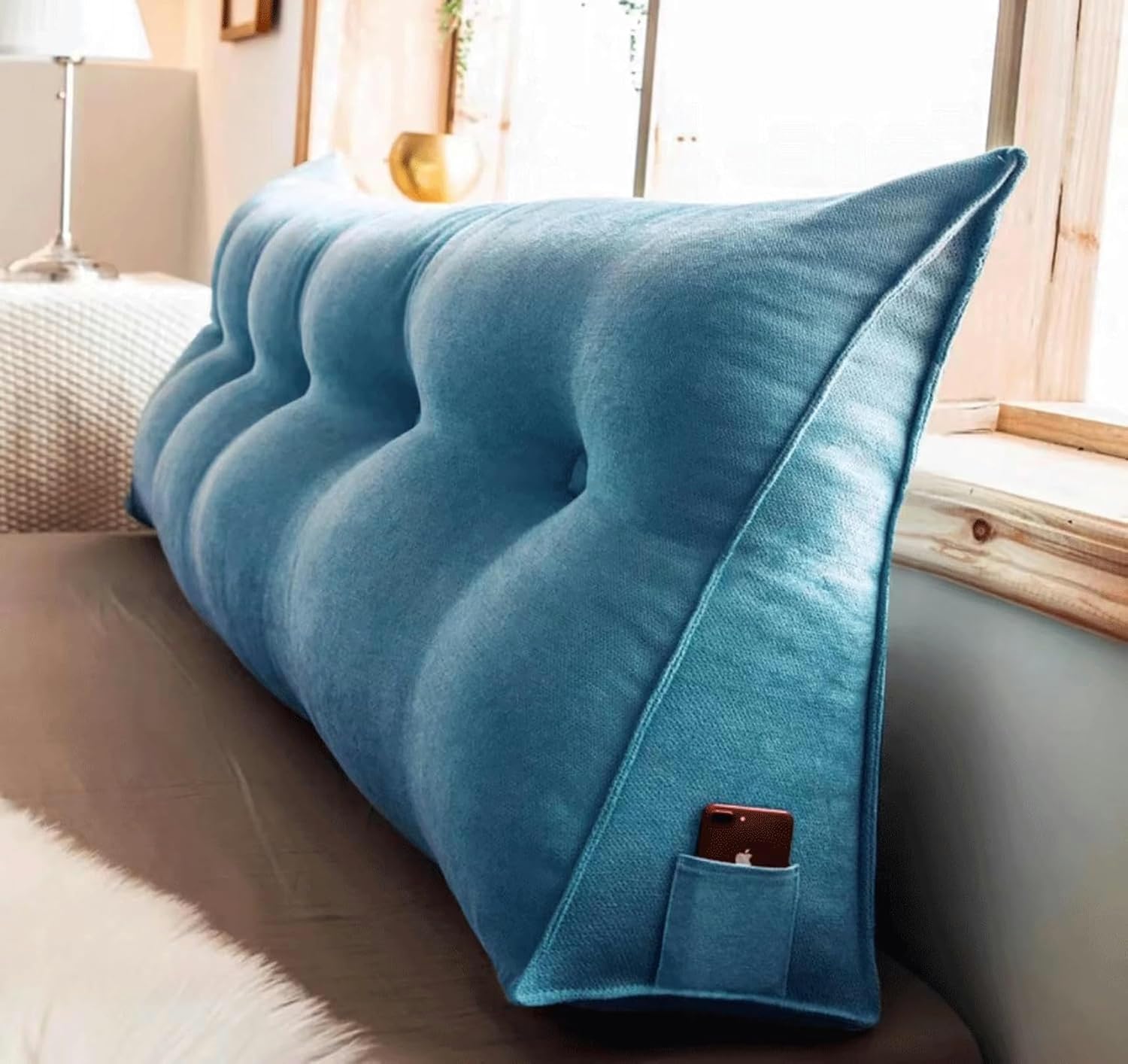 Wzglod Large Triangular Headboard Pillow, Back/Lumbar Support Cushion Wedge Daybed Cushion Bolster Pillow Triangle Bed Pillow for Tatami Sofa with Washable Cover,Removable Cover