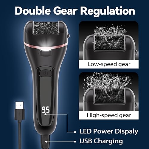 Miniatura 4 de Removedor de callos eléctrico para pies con 3 cabezas de rodillos, 2 velocidades, limador de pies recargable, resistente al agua, perfecto para