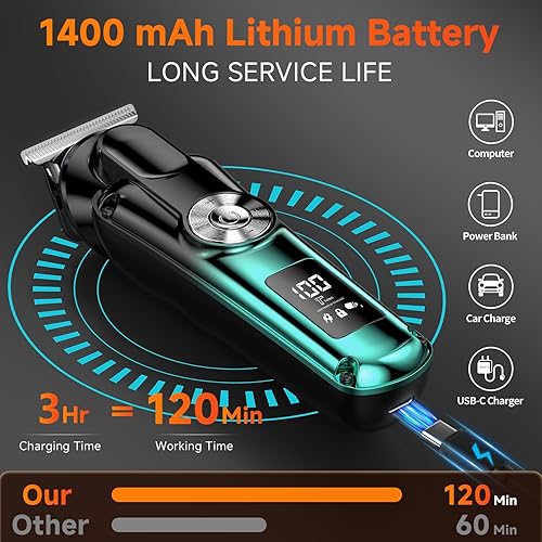 Miniatura 8 de Cortadora de pelo 6 en 1 para hombres, kit de aseo todo en uno para nariz, oído, cuerpo, bigote, afeitadora eléctrica inalámbrica con IPX6