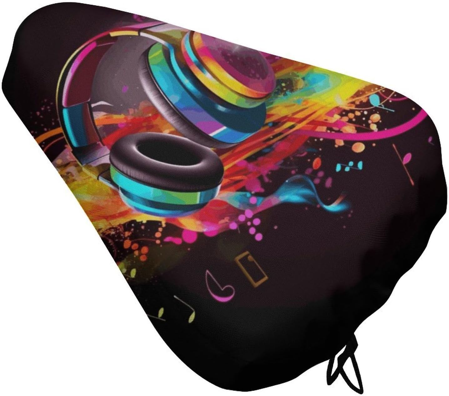 Colorful Music Waterproof Bike Seat Cushion with Drawstring for Women Men Soft Padded Bicycle Seat Cover for Comfort Wide Road Bike Saddles Universal Fit for Mountain Exercise