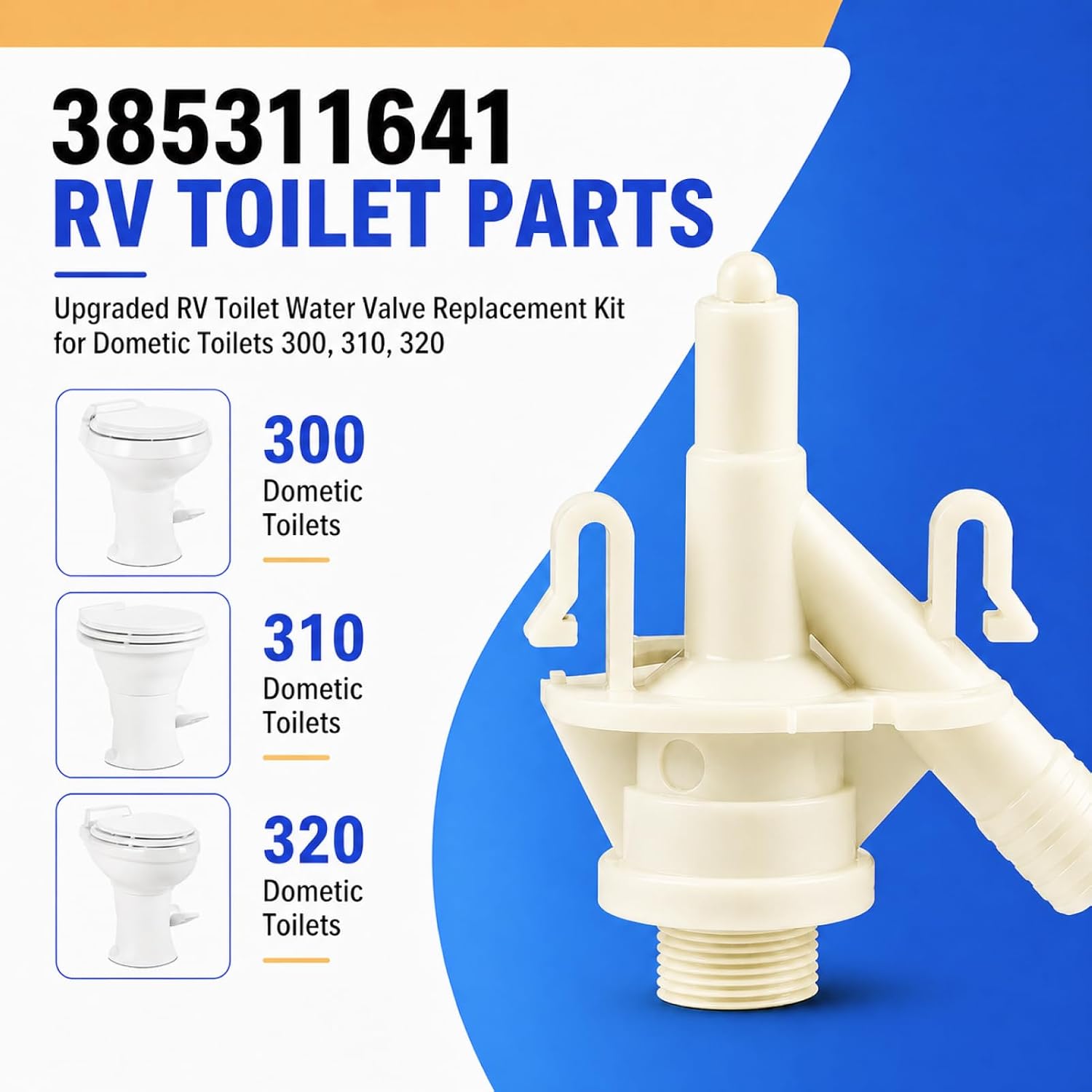 Upgraded RV Toilet Valve Replacement Kit for 300 310 320 Toilets 385311641 RV Toilet Parts, Freeze & Leak Resistant, for Camper Pedal-Flush Toilet Repair