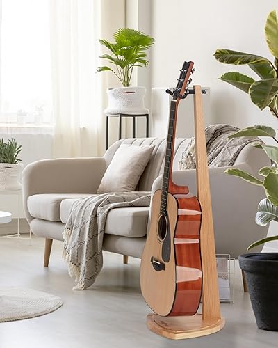 Miniatura 9 de Soporte de guitarra acústica, soporte de guitarra de madera de roble rojo, soporte de guitarra de piso para guitarra acústica, mandolina, soporte de