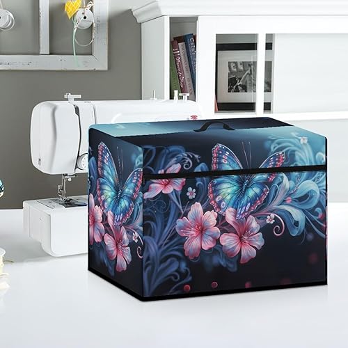 Miniatura 4 de Funda para máquina de coser de mariposas y flores con prácticos bolsillos, funda protectora con asa, para la mayoría de máquinas de coser estándar y