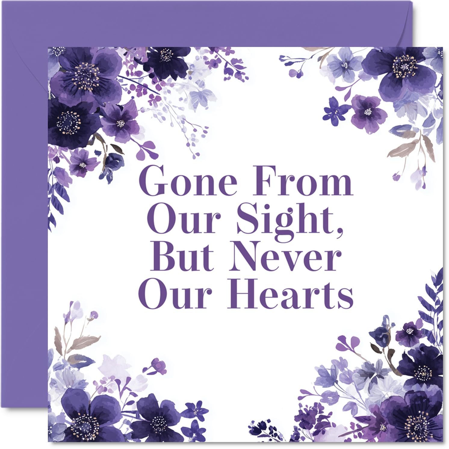 Heartfelt Sympathy Card - A Gentle Touch in Difficult Times - Purple and White Floral Motif with Touching Remembrance Message - 145mm Square, Envelope Included