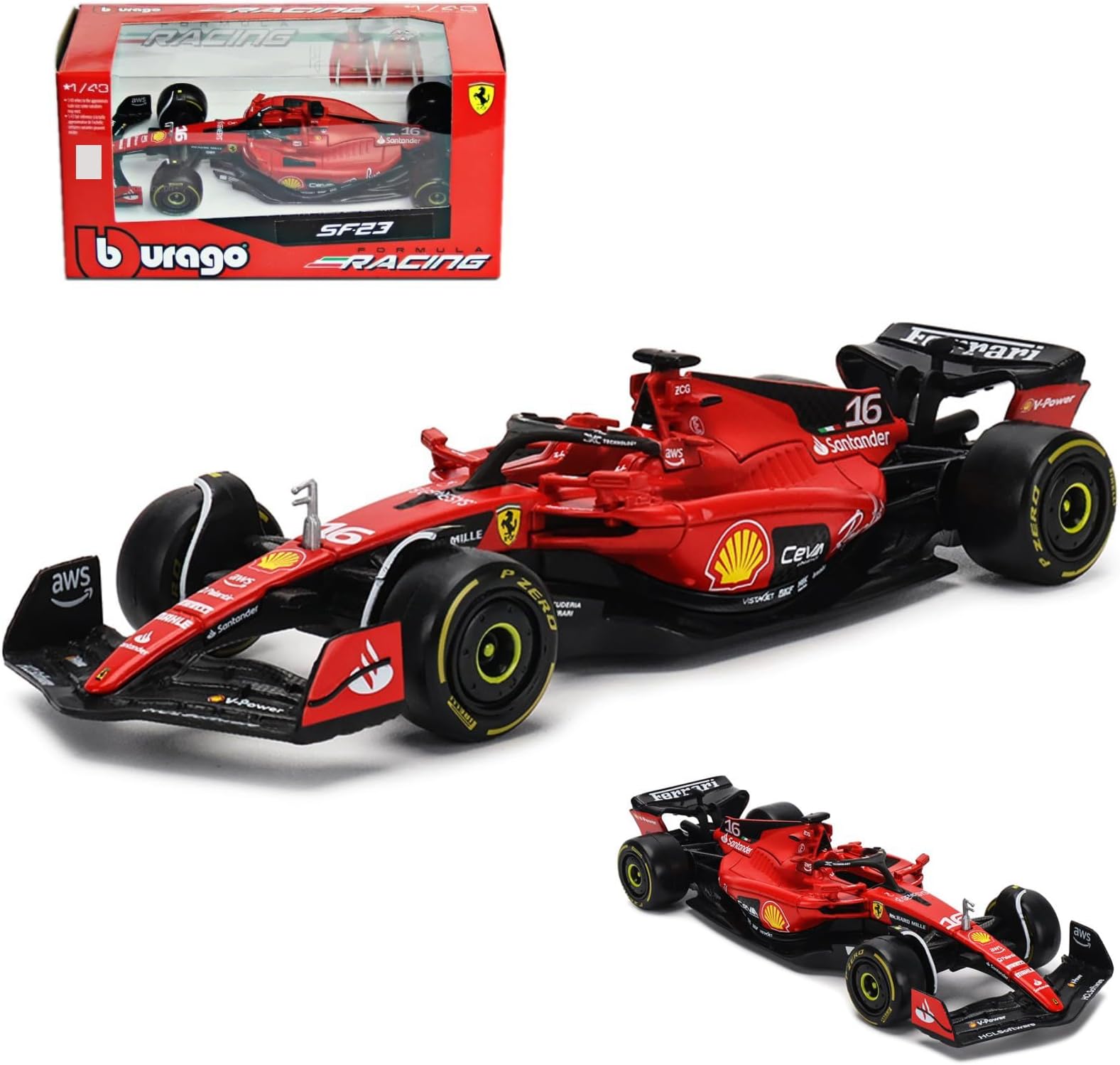 HTLNUZD Bburago 2023 1/43 SF23#16 Alloy Racing Car for Scuderia Ferrari 1:43 SF23 Leclerc Signature Die cast Adults Model Car Display Ornaments Collection (SF23#16 Color Box Version)