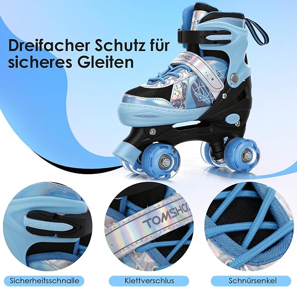 TOMSHOO Patines 4 Ruedas Niña Niño, Patines Niña Niño con LED Iluminadas, 4 Tallas Ajustables Patine Roller Quadpara Niños, Niñas, Adolescentes Principiantes - 4