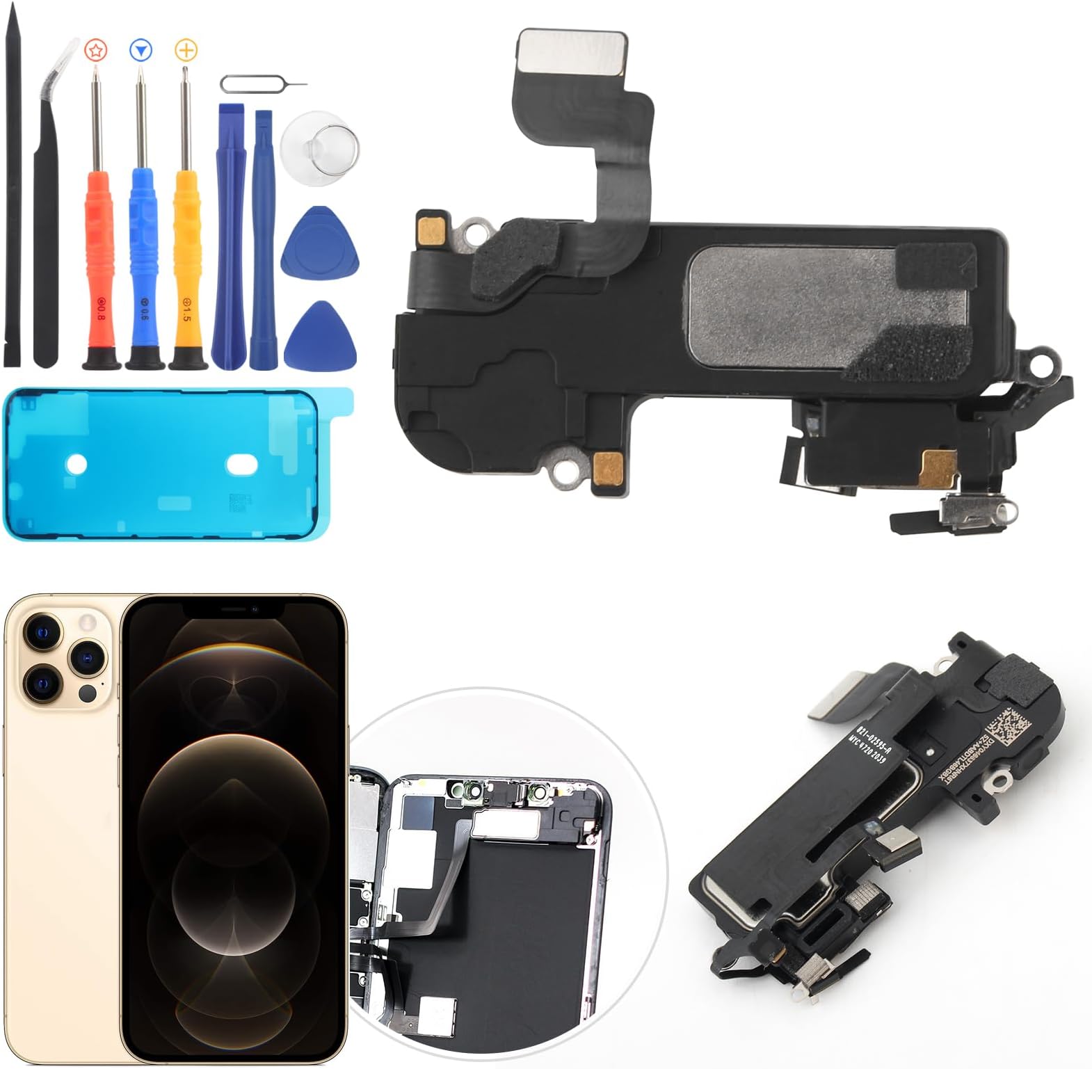 Earpiece Speaker for iPhone 12 Pro Max Ear Speaker Replacement for iPhone 12 Pro Max Speaker Replacement Light Proximity Sensor Flex Cable Earphone Speaker Assembly with Tools