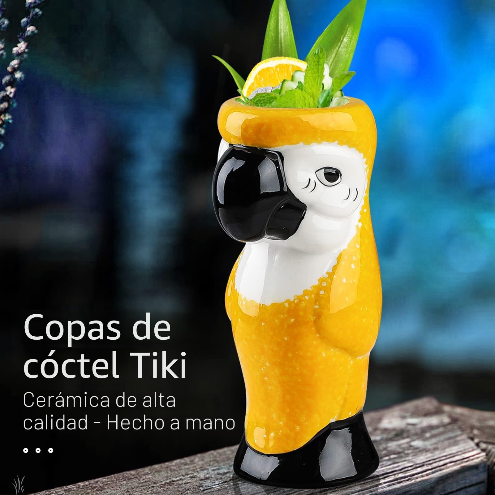 Tiki - Juego de 4 vasos para cócteles y tazas de cerámica tropicales hawaianas Tiki fiesta creativa para cócteles de cristal, gran barra, de primera calidad, tropical, lindo, 4 paquetes de regalo