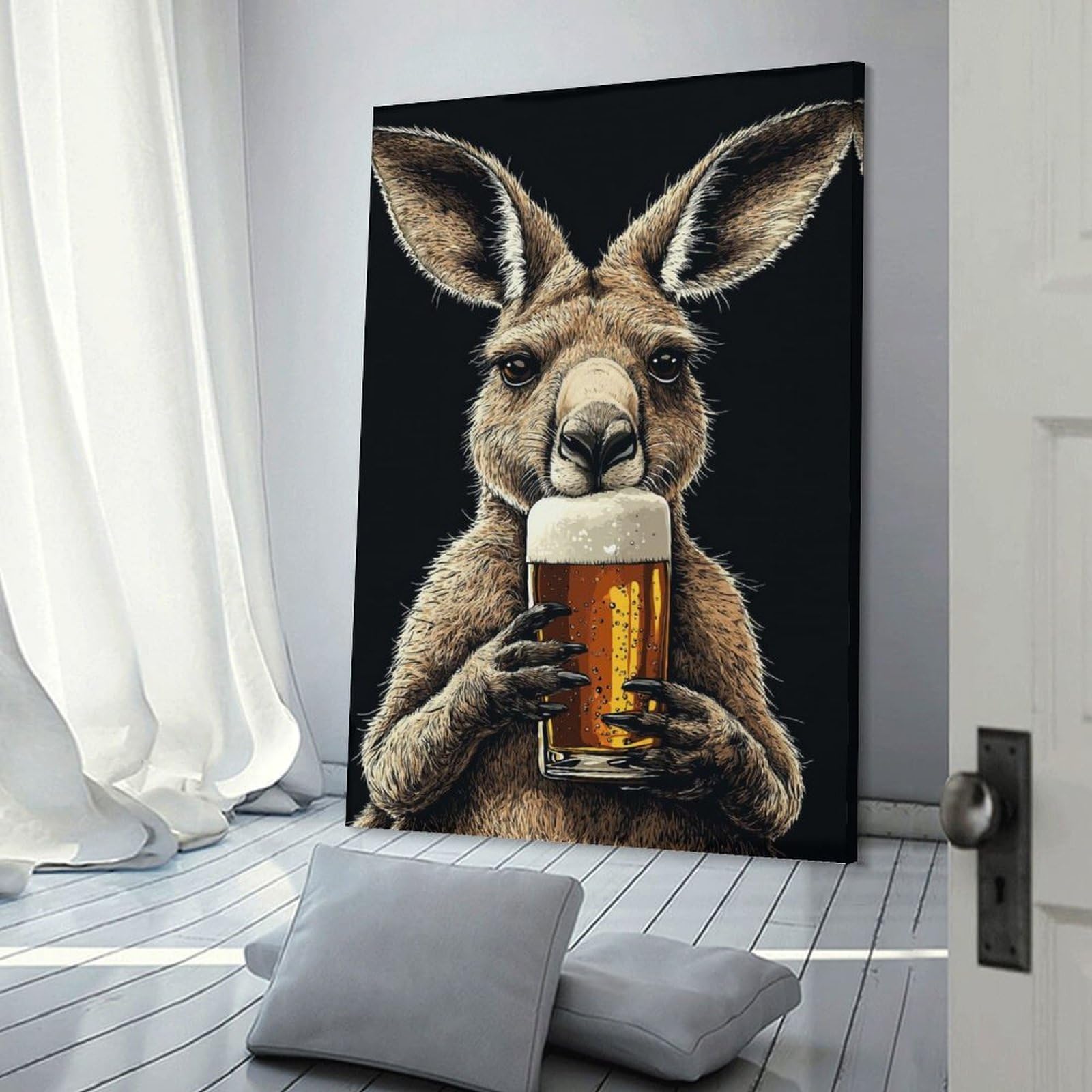 Junmoney Wall Picture Print Kangaroo with Beer, 20x30inch(50x75cm), for Living Room, Lounge Or Sitting Room, Modern Wall Decor for Cosy Interiors